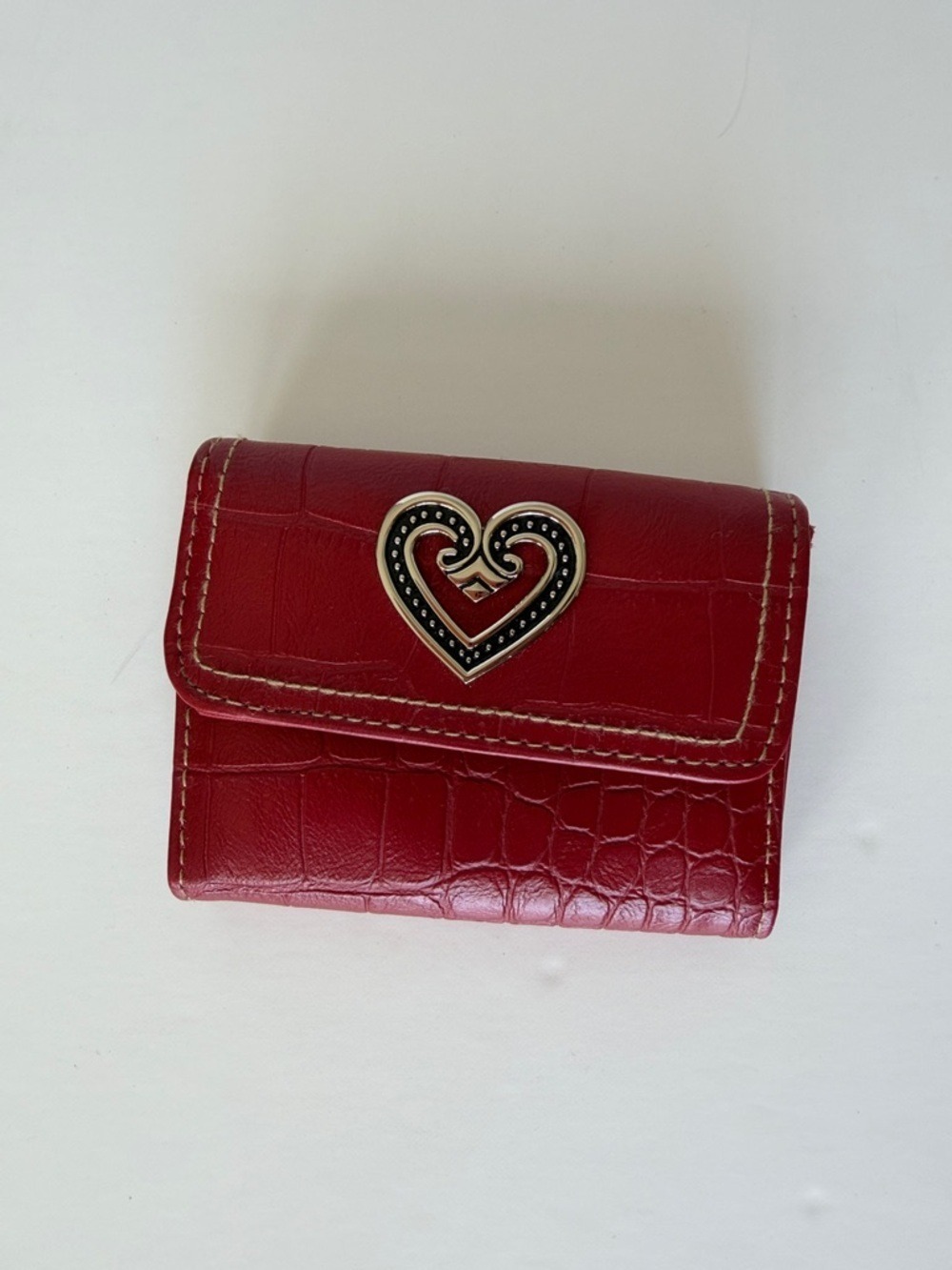 Buxton Red Croc-Embossed Women's Trifold Wallet with Heart Accent